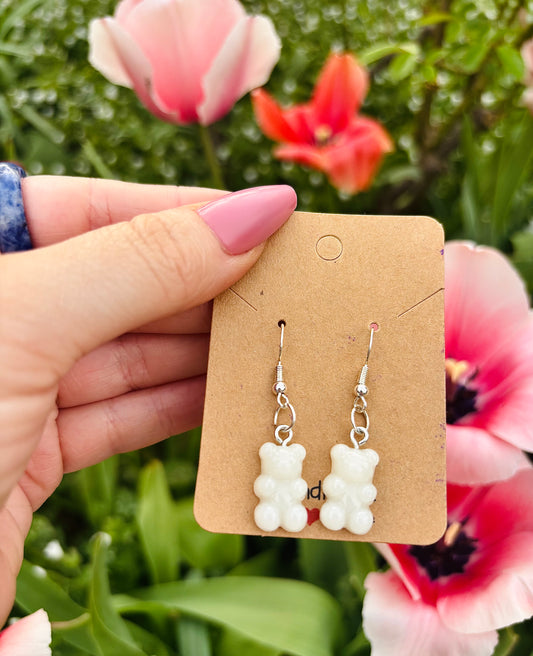 White Teddy Bear Earrings
